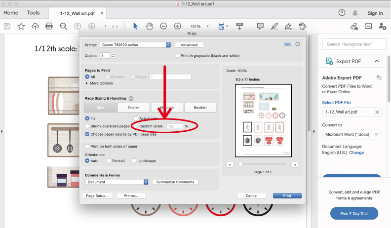 printer settings for Acrobat