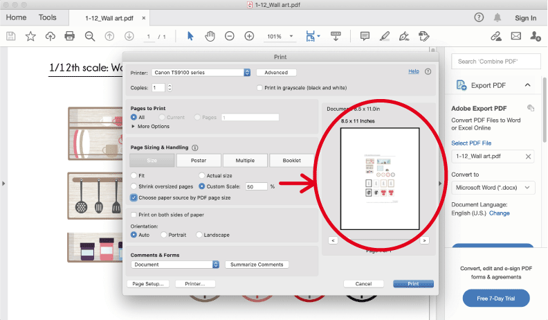 Printer settings for Acrobat